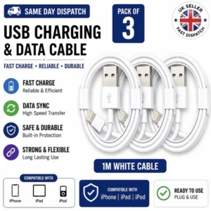 iPhone Charger 3 Pack Cable USB Fast Charging 1M White