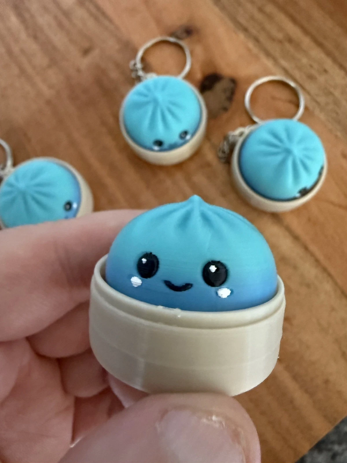 4 Dumpling Fidget Clicker Keychain | Cute Kawaii Sensory Toy Green & Blue - Image 3
