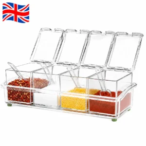 Acrlic Seasoning Spice Box Jar Condiment Dispenser Storage Container with spoons