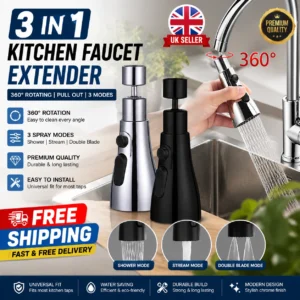 3 in 1 Kitchen Faucet Extender 360° Swivel Pull Out Tap Spray Head Universal
