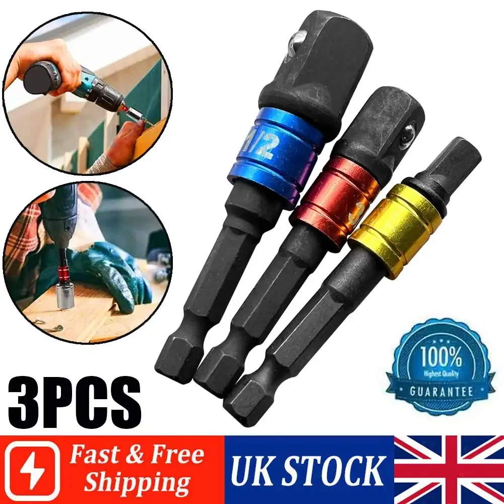 3PCS Impact Drill Socket Adaptor Set | 1/4", 3/8" & 1/2" Square Drive