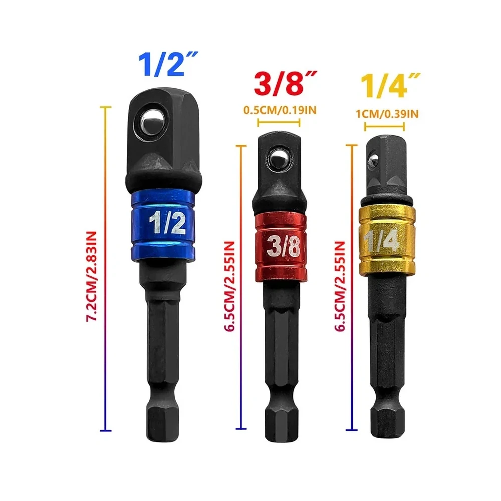 3PCS Impact Drill Socket Adaptor Set | 1/4", 3/8" & 1/2" Square Drive - Image 4