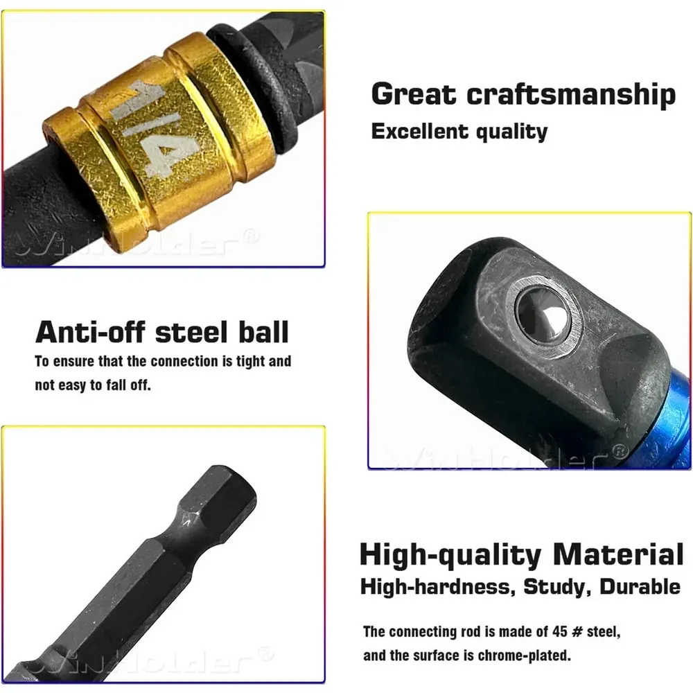 3PCS Impact Drill Socket Adaptor Set | 1/4", 3/8" & 1/2" Square Drive - Image 5